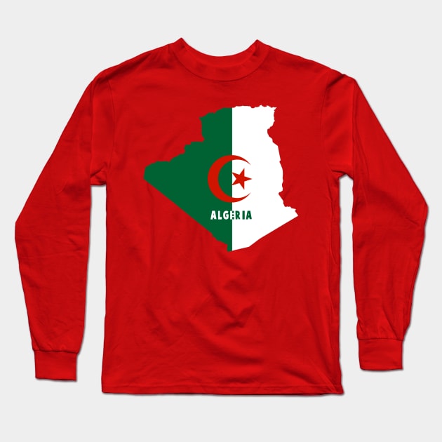 Algeria map with the image of the national flag Long Sleeve T-Shirt by Mashmosh